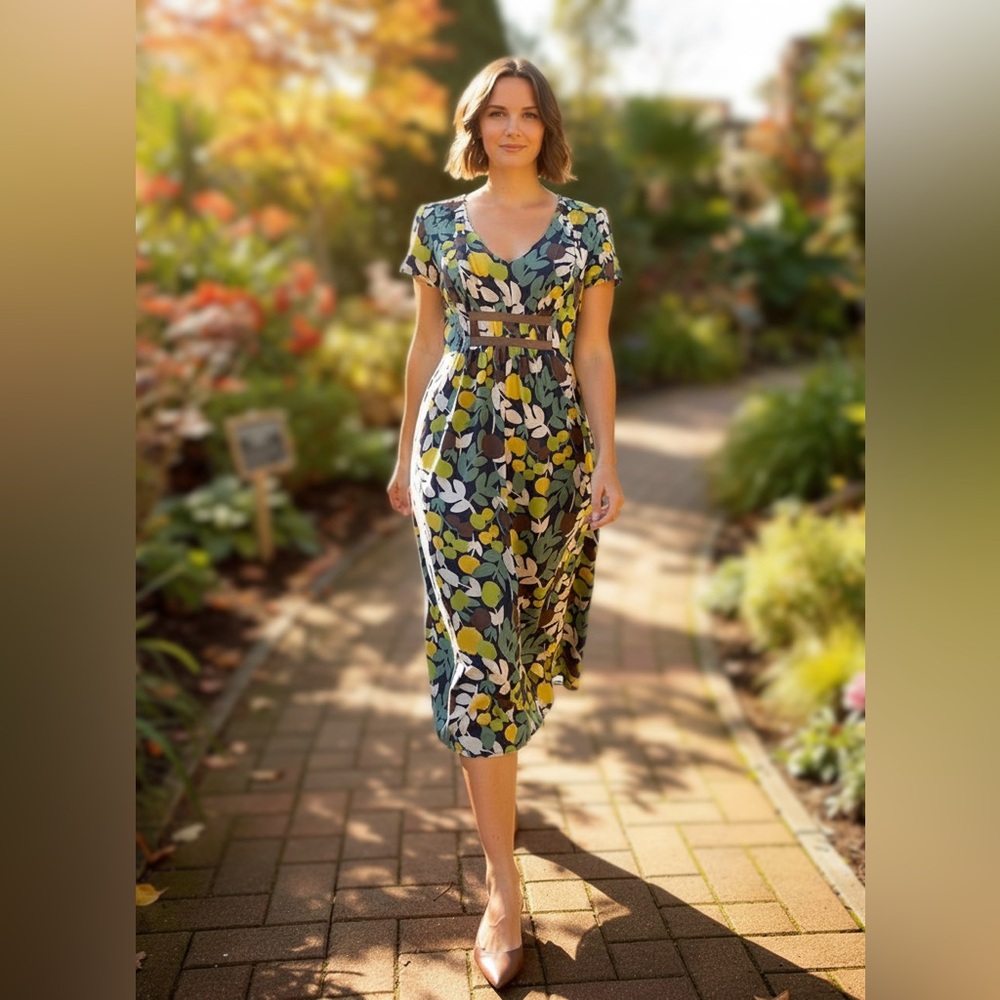 Boden Blue and Green Floral Midi Dress
